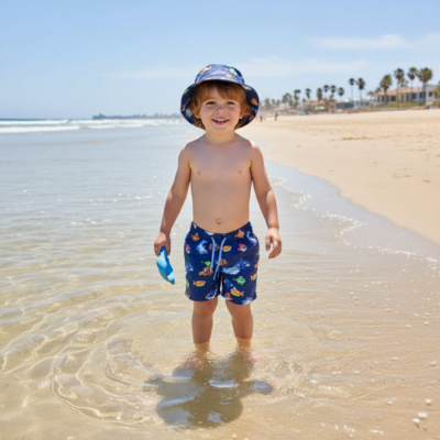 Picture of Mayoral Toddler Boys Summer Hat & Fish Print Swim Shorts Set X 2 - Blue Multi
