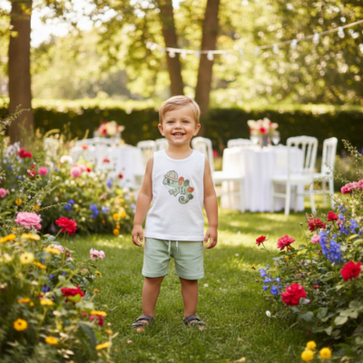 Picture of Mayoral Toddler Boys Summer Chameleon Print Top & Shorts Set X 2 - Cream Green