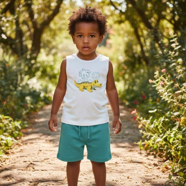 Picture of Mayoral Toddler Boys Summer Crocodile Print Top & Shorts Set X 2 - White Aquamarine