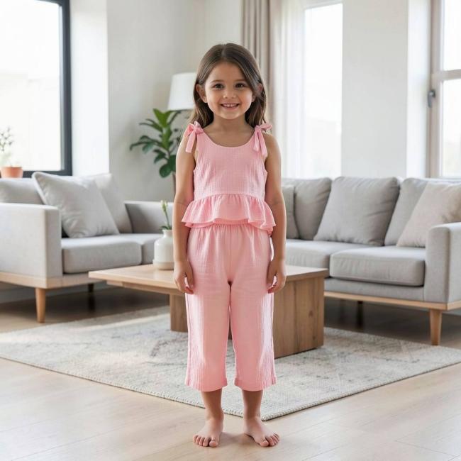 Picture of Caramelo Kids Girls Summer Neutrals Drop Top & Trouser Set X 2 - Pink