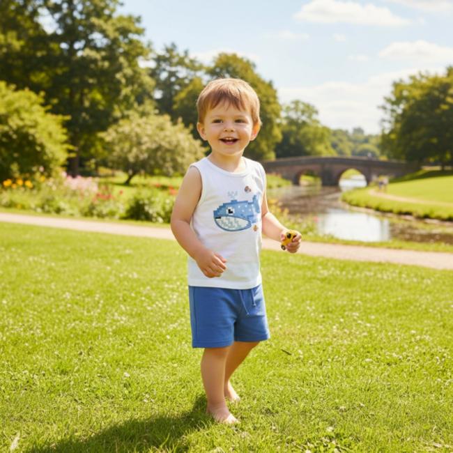 Picture of Mayoral Toddler Boys Summer Fish Print Top & Shorts Set X 2 - White Blue