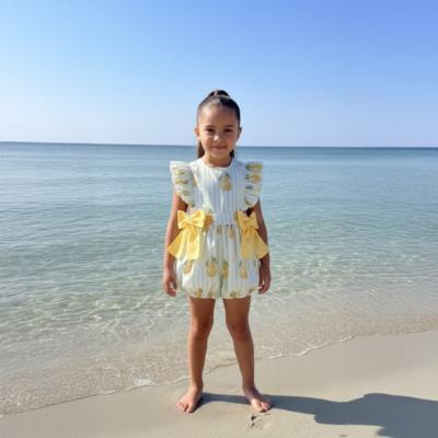Picture of Meia Pata Girls Pears Ruffle Jumpsuit - Lemon Green