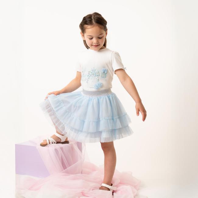 Picture of Caramelo Kids Girls Summer Perfume Top & Skirt Set With Gift - Sky Blue