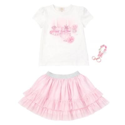 Picture of Caramelo Kids Girls Summer Perfume Top & Skirt Set With Gift - Pink
