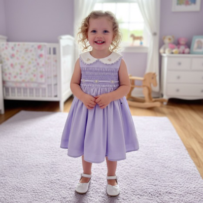 Picture of Beau KiD Girls Summer Smocked Bodice Sleeveless Dress - Lilac