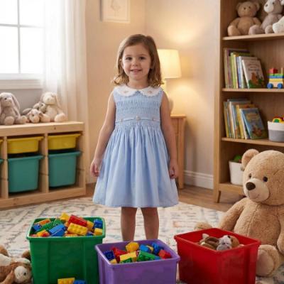 Picture of Beau KiD Girls Summer Smocked Bodice Sleeveless Dress - Sky Blue