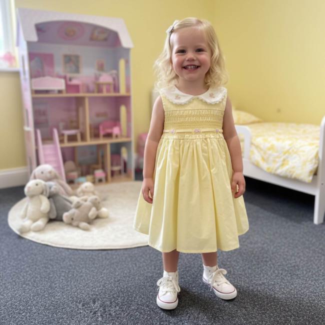 Picture of Beau KiD Girls Summer Smocked Bodice Sleeveless Dress - Lemon