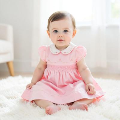 Picture of Sarah Louise Baby Girls Smocked Bodice Puff Sleeve Dress - Pink