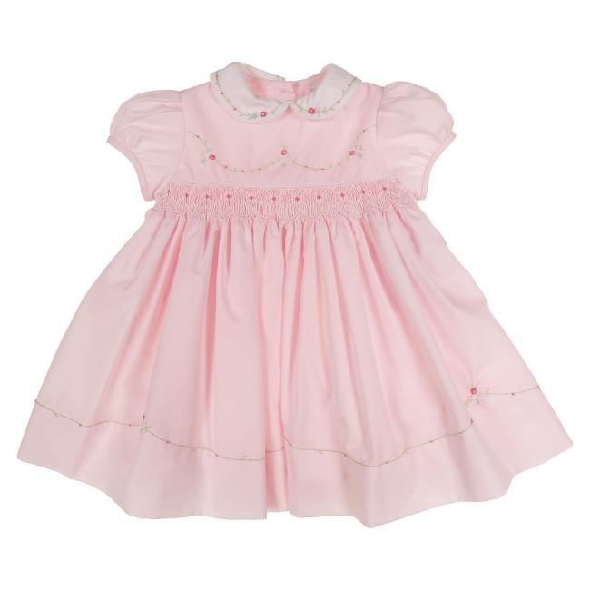 Picture of Sarah Louise Baby Girls Smocked Bodice Puff Sleeve Dress - Pink