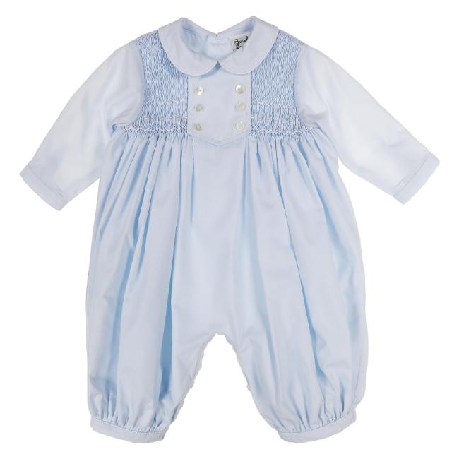 Picture of Sarah Louise Baby Boys Smocked Bodice Romper - Pale Blue