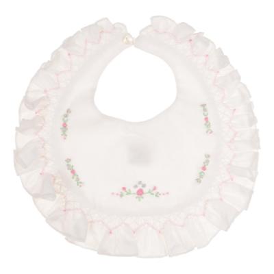 Picture of Sarah Louise Baby Girls Embroidered Smocked Ruffle Bib - White Pink