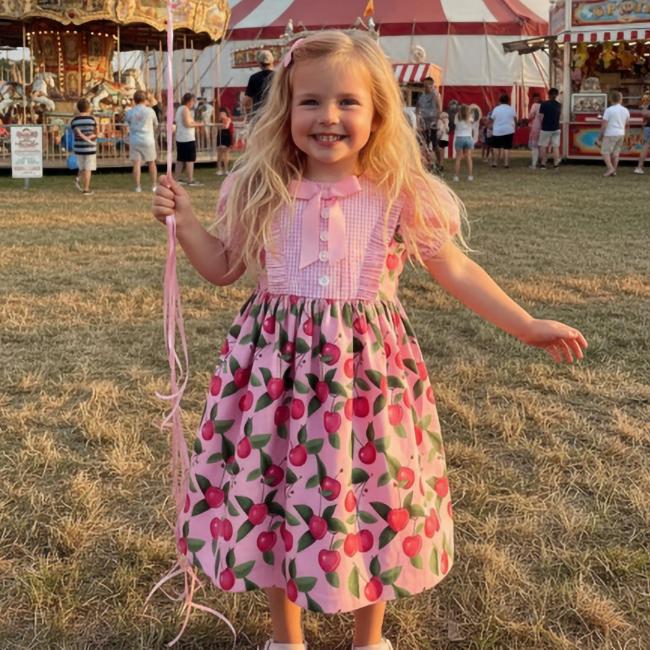 Picture of Rochy Summer Girls Cherry Gingham Dress & Scrunchie Set X 2 - Pink Fuschia