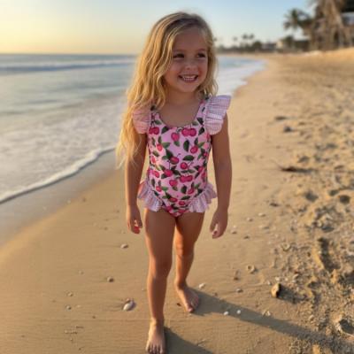 Picture of Rochy Summer Girls Cherry Gingham Ruffle Swimsuit - Pink Fuschia