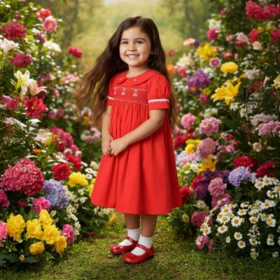 Picture of Beau KiD Girls Summer Smocked Bodice Puff Sleeve Dress - Red