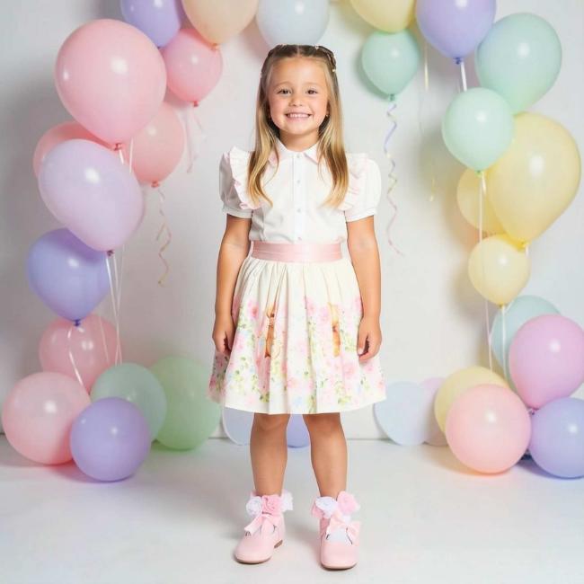 Picture of Beau KiD Girls Teddy Skirt & Blouse Set x 2 - White Pink Multi