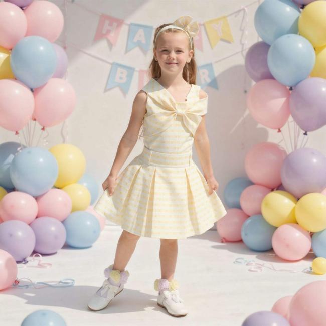 Picture of Beau KiD Girls Heart Print Skirt Top & Headband Set x 3 - Lemon