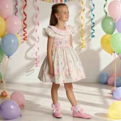 Picture of Beau KiD Girls Summer Smocked Floral Dress - White Pink Multi