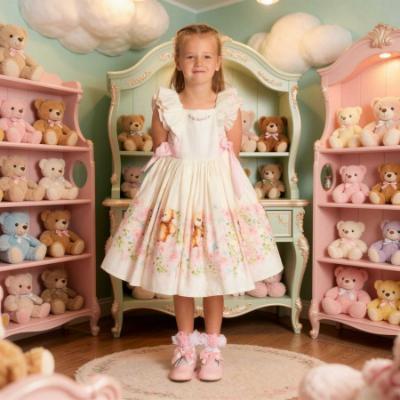 Picture of Beau KiD Girls Summer Ruffle Sleeve Teddy Dress - White Pink Multi