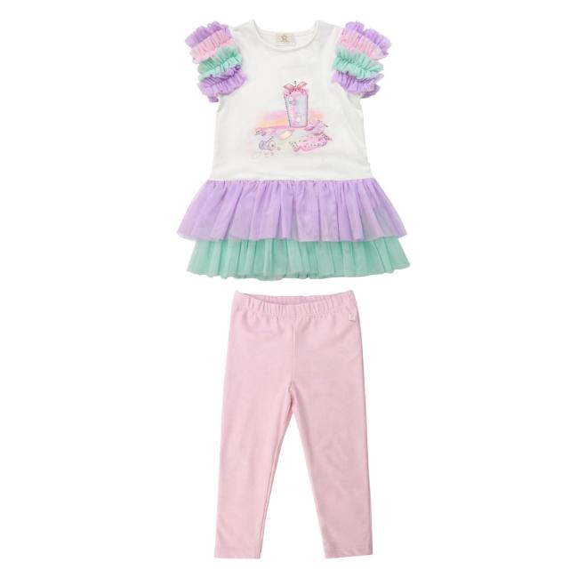 Picture of Caramelo Kids Girls Summer Crafty Tulle & Jersey Graphic Legging Set X 2 With Gift - Rainbow