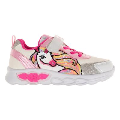 Picture of Lelli Kelly Maggie Unicorn Easy On Light Up Trainer - White Fuchsia Pink