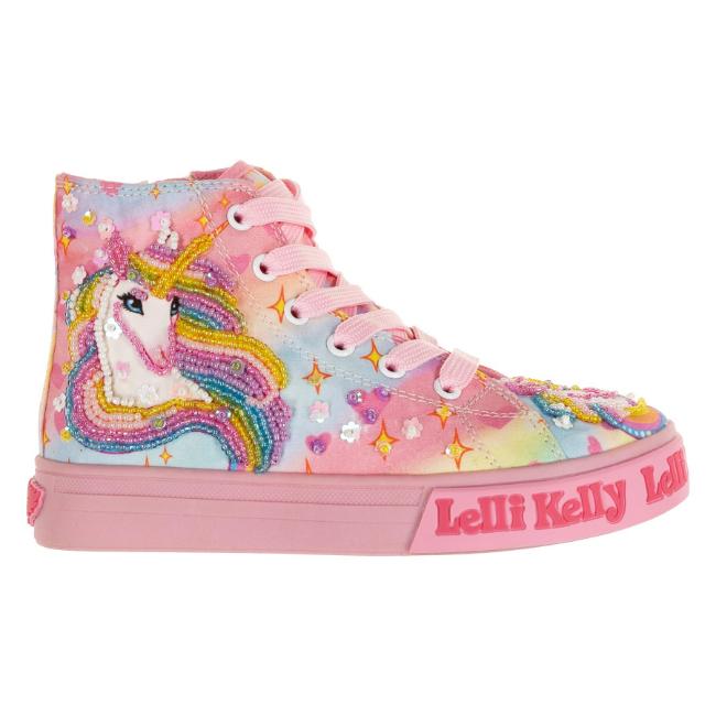 Picture of Lelli Kelly Unicorn Rainbow Beaded Mid Canvas Boot With Inside Zip - Pink Fantasy