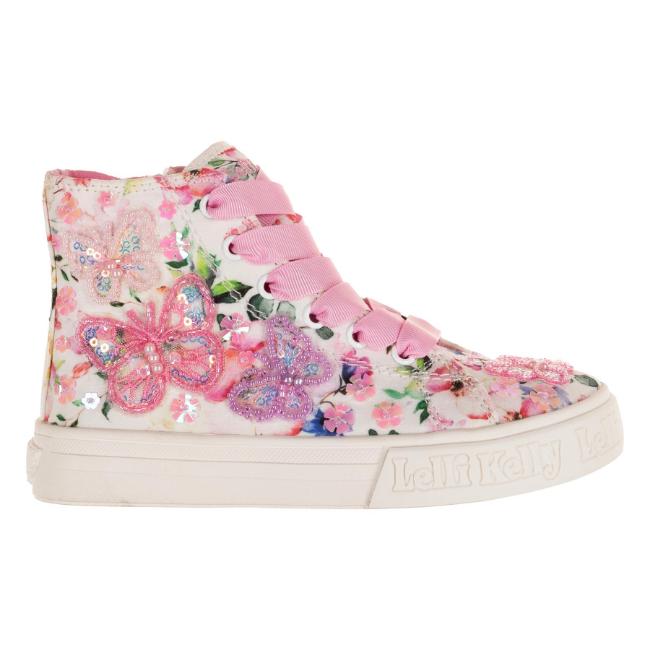 Picture of Lelli Kelly Serena Mid Floral Canvas Boot With Beaded Butterflies - White Fantasy