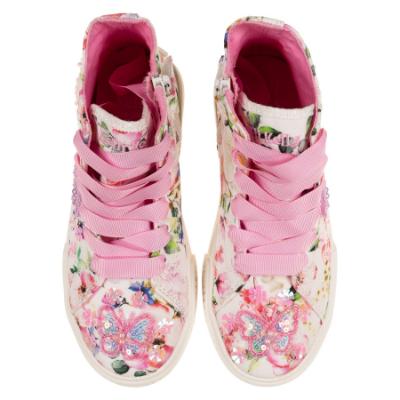 Picture of Lelli Kelly Serena Mid Floral Canvas Boot With Beaded Butterflies - White Fantasy