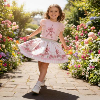 Picture of Giorgio Bambini Girls Eiffel Bow Top Skirt & Hairband Set X 3 - Pink