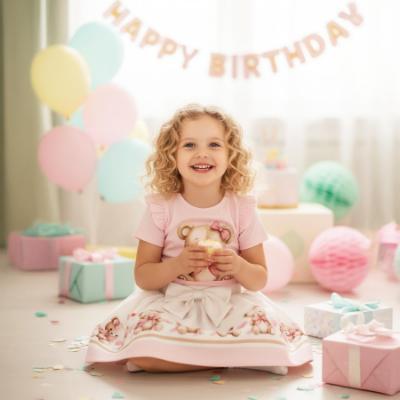 Picture of Giorgio Bambini Girls Bear Top Skirt & Hairband Set X 3 - Pink White