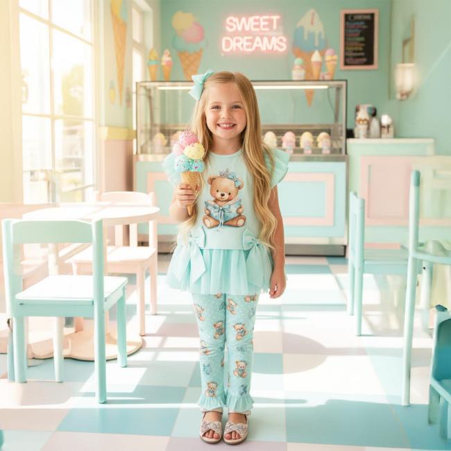 Picture of Giorgio Bambini Girls Bear Tunic Leggings & Hairband Set X 3 - Mint