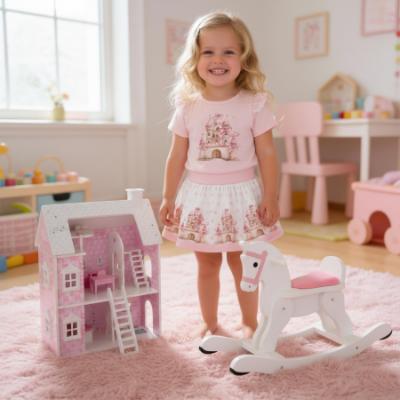 Picture of Giorgio Bambini Girls Diamante Castle Top Skirt & Hairband Set X 3 - Pink