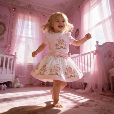 Picture of Giorgio Bambini Girls Diamante Castle Top Skirt & Hairband Set X 3 - Pink