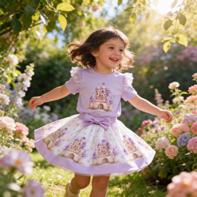 Picture of Giorgio Bambini Girls Diamante Castle Top Skirt & Hairband Set X 3 - Lilac