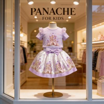 Picture of Giorgio Bambini Girls Diamante Castle Top Skirt & Hairband Set X 3 - Lilac