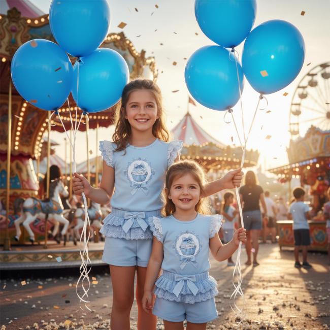 Picture of Giorgio Bambini Girls Cupcake Top Ruffle Shorts & Hairband Set X 3 - Blue