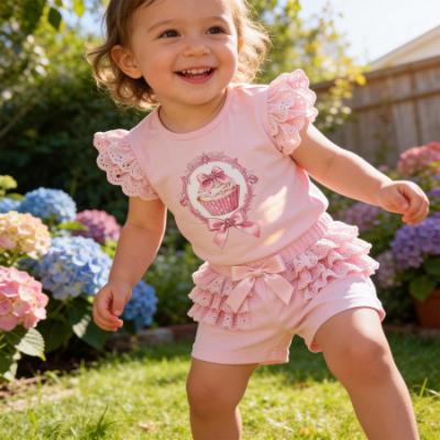 Picture of Giorgio Bambini Girls Cupcake Top Ruffle Shorts & Hairband Set X 3 - Pink