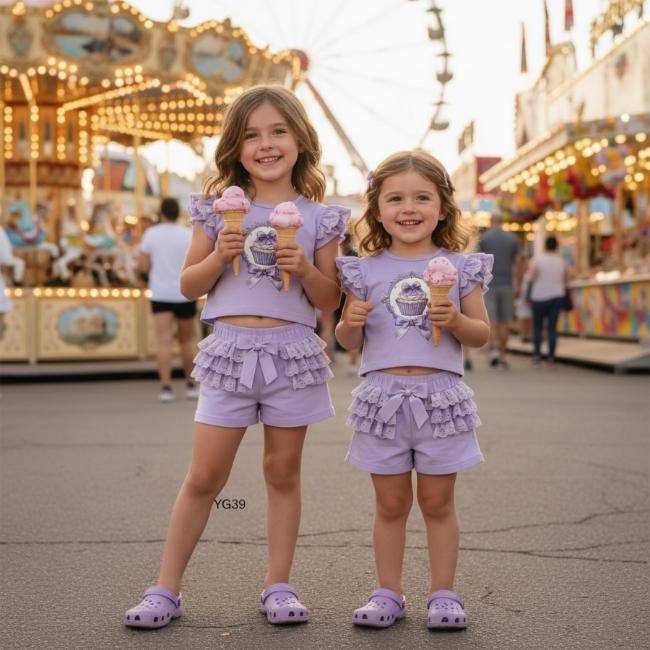 Picture of Giorgio Bambini Girls Cupcake Top Ruffle Shorts & Hairband Set X 3 - Lilac