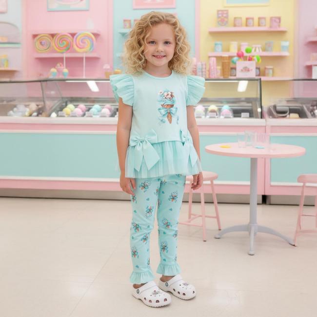 Picture of Giorgio Bambini Girls Diamante Ice Cream Tunic Leggings & Hairband Set X 3 - Mint