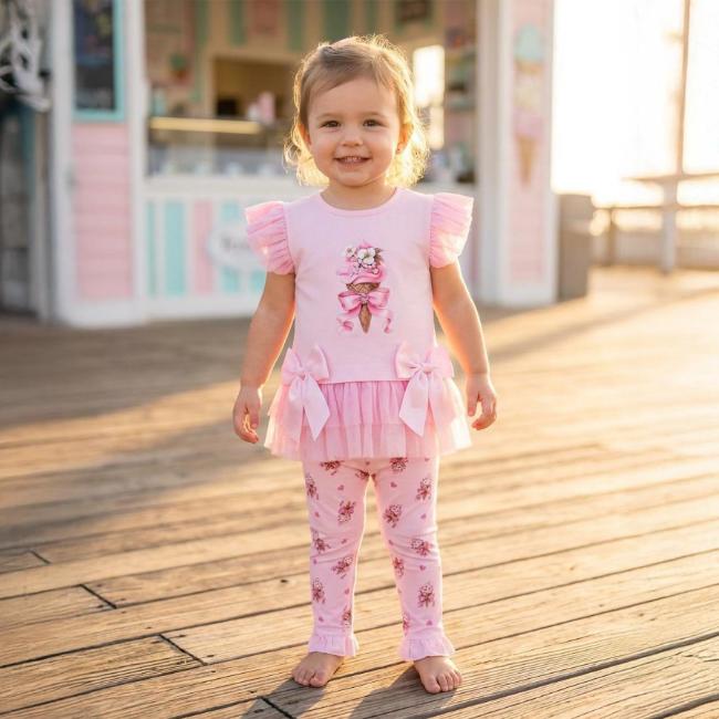 Picture of Giorgio Bambini Girls Diamante Ice Cream Tunic Leggings & Hairband Set X 3 - Pink