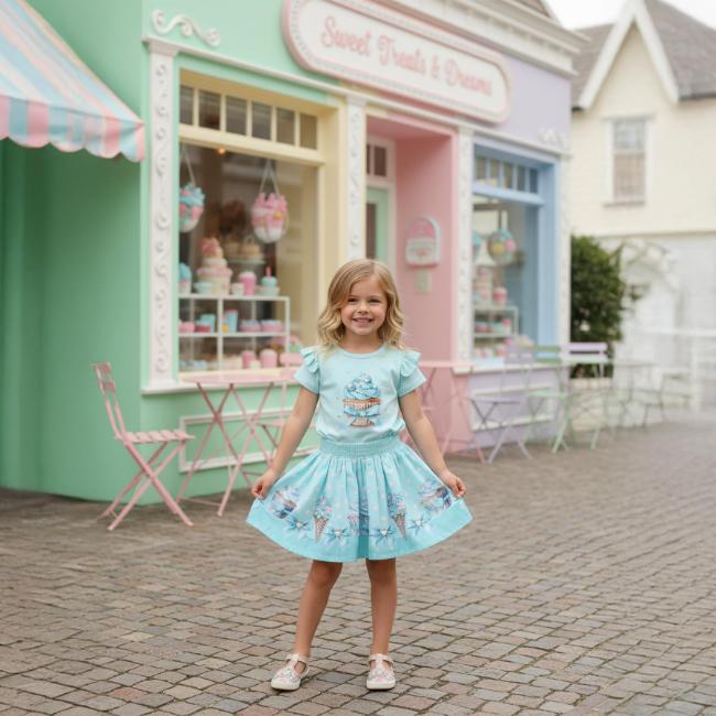 Picture of Giorgio Bambini Girls Diamante Cup Cake Top Skirt & Hairband Set X 3 - Mint