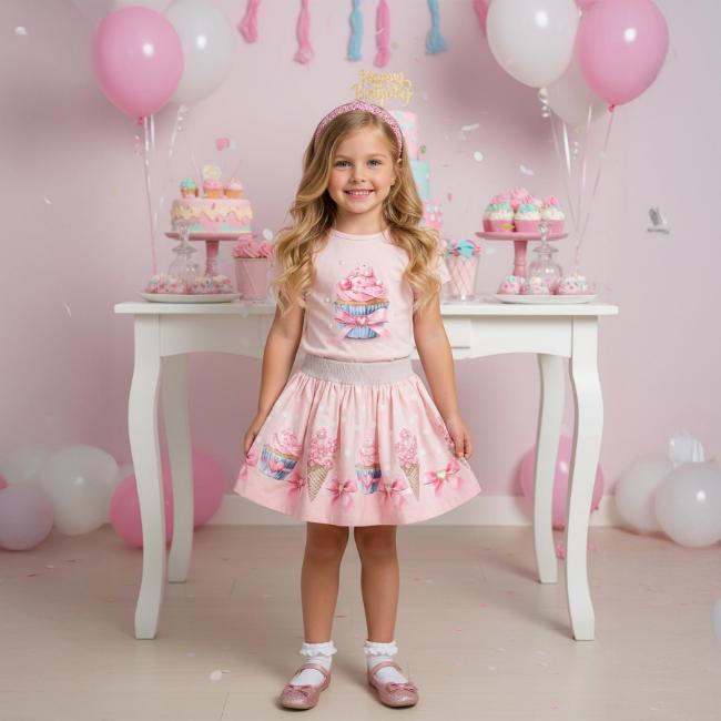 Picture of Giorgio Bambini Girls Diamante Cup Cake Top Skirt & Hairband Set X 3 - Pink