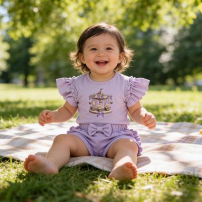 Picture of Giorgio Bambini Girls Teddy Carousel Top Ruffle Shorts & Hairband Set X 3 - Lilac