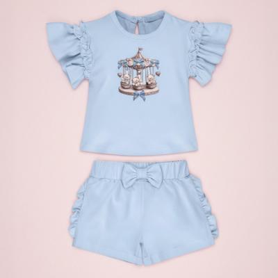 Picture of Giorgio Bambini Girls Teddy Carousel Top Ruffle Shorts & Hairband Set X 3 - Blue