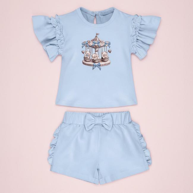 Picture of Giorgio Bambini Girls Teddy Carousel Top Ruffle Shorts & Hairband Set X 3 - Blue