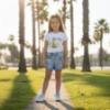 Picture of PRE ORDER Monnalisa Girls Tinkerbell Top & Denim Shorts Set X 2 - White Yellow