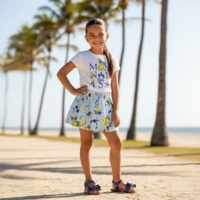 Picture of Monnalisa Girls Tinkerbell Lemons Top & Shorts Set X 2 - White Yellow