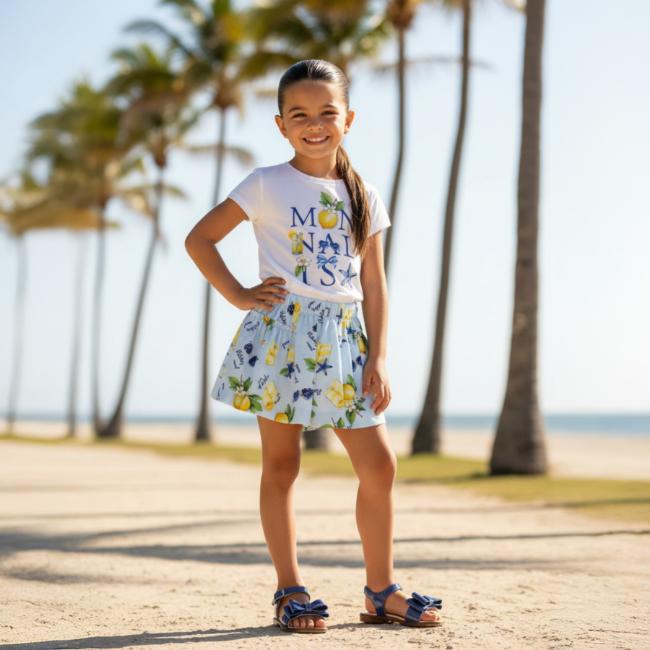 Picture of Monnalisa Girls Tinkerbell Lemons Top & Shorts Set X 2 - White Yellow