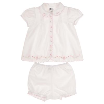 Picture of Sarah Louise Baby Girls Embroidered Puff Sleeve Blouse & Bloomer Set X 2 - White Pink