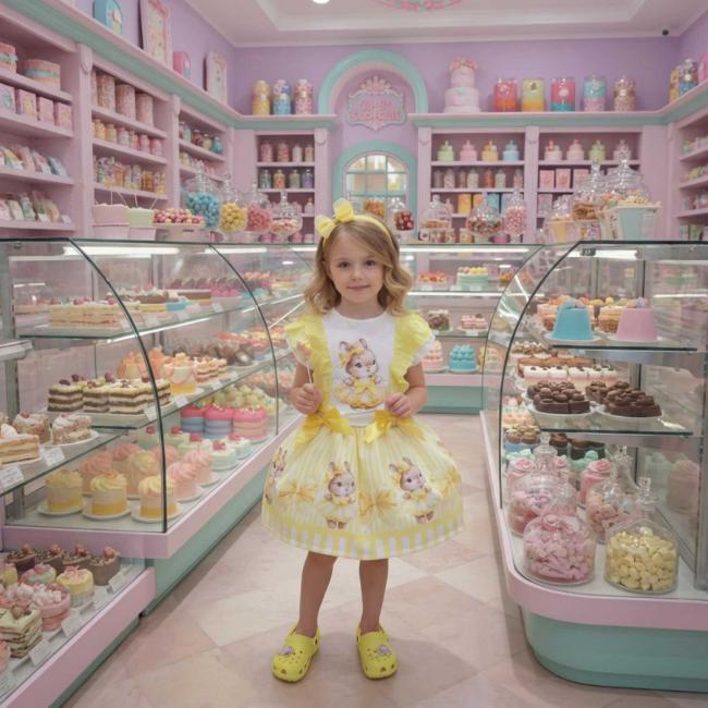 Picture of Giorgio Bambini Girls Diamante Bunny Top Skirt & Hairband Set X 3 - Lemon