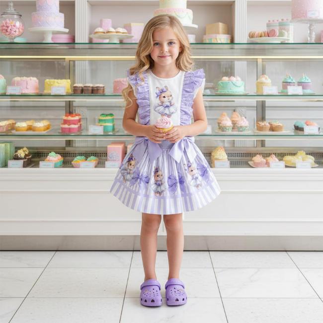Picture of Giorgio Bambini Girls Diamante Bunny Top Skirt & Hairband Set X 3 - Lilac
